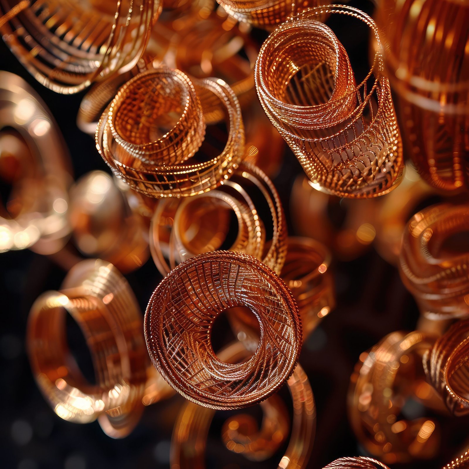 Abstract Copper Wire Coils in Motion